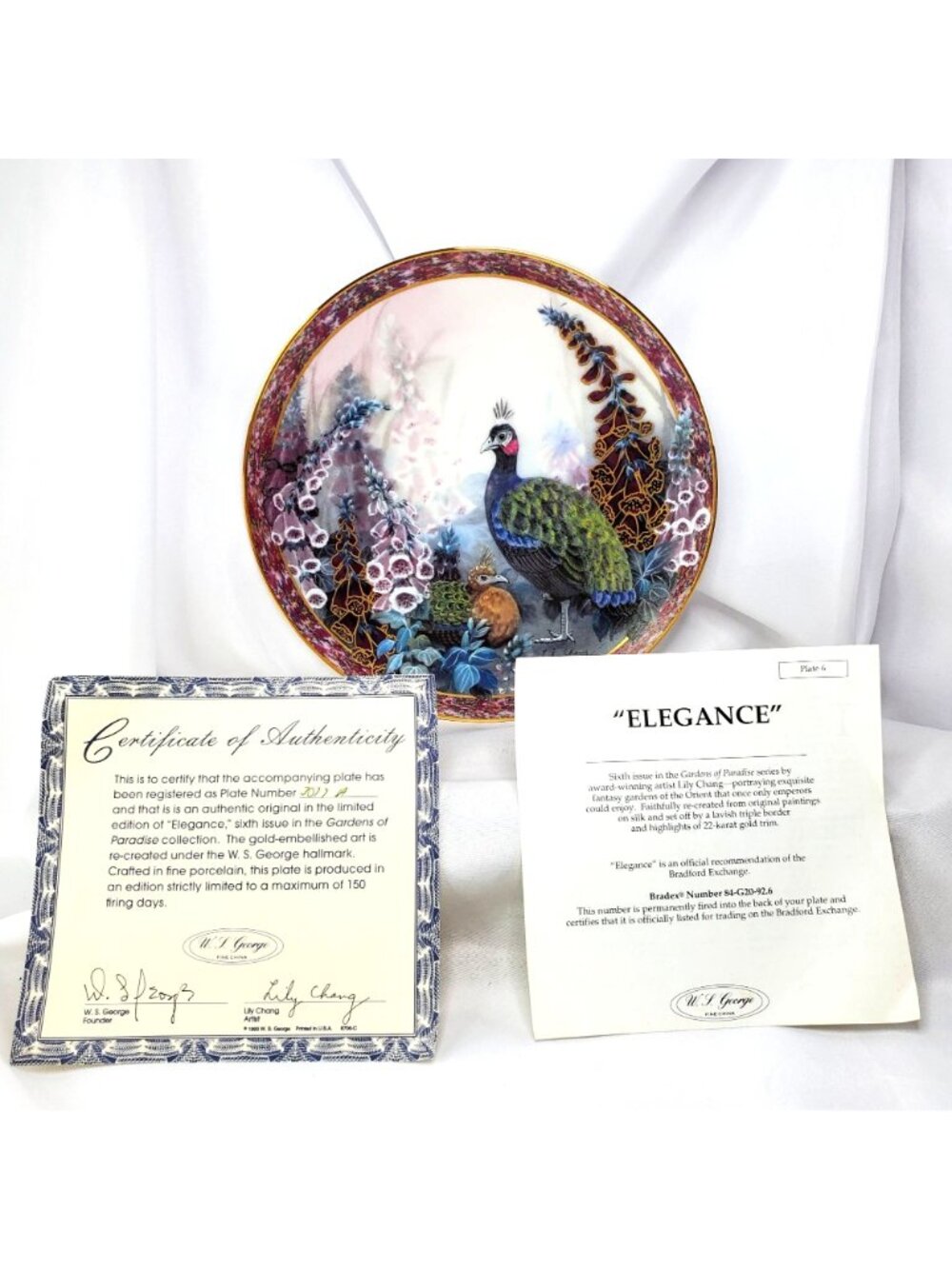 Elegance Peacock Plate By Lily Chang Gardens Of Paradise 1993 COA - Picture 10 of 11